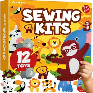 QUOKKA Craft Kits for Kids - 12 Wild Safari Sewing Kit Basic - Fun Arts Crafts for Kids