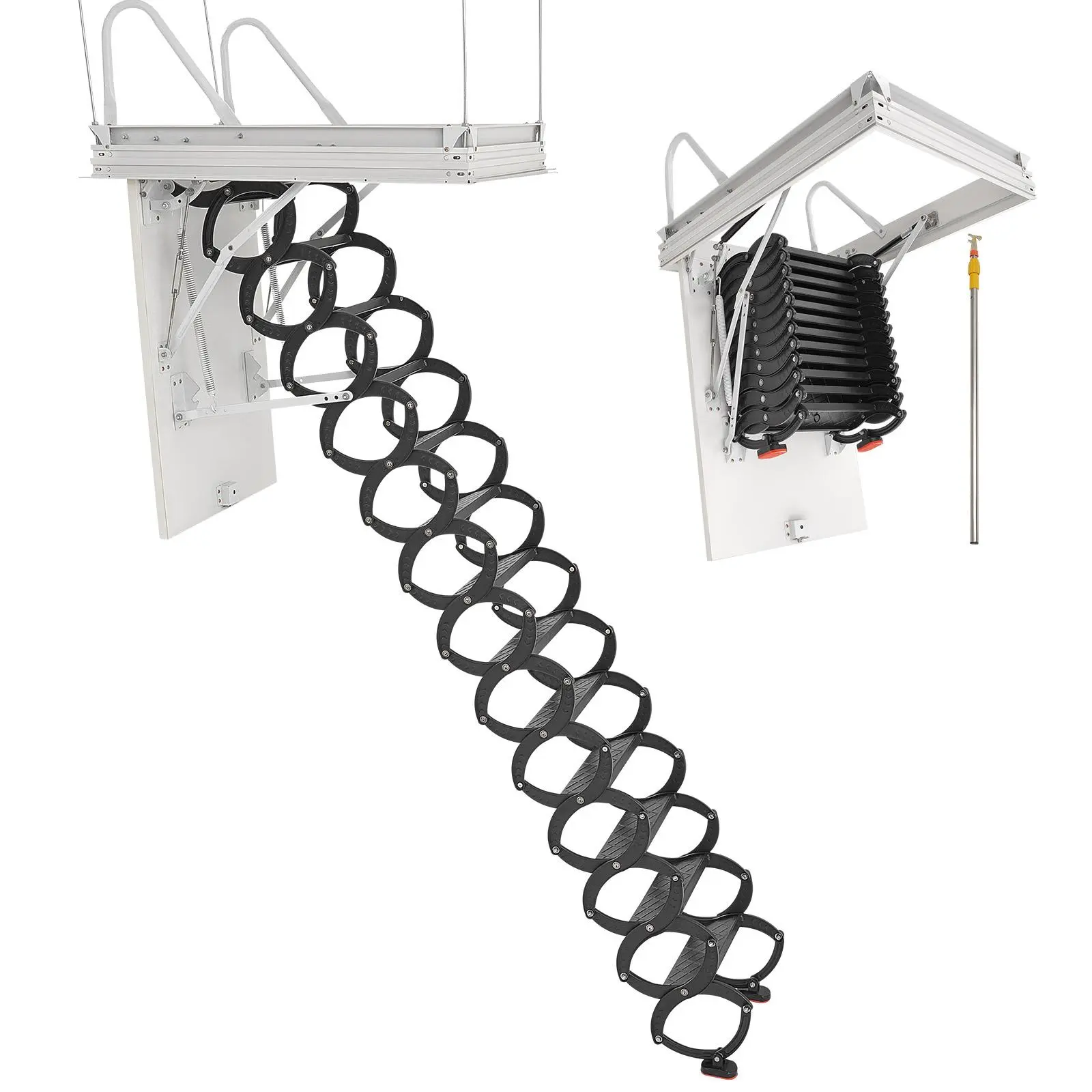 VEVOR Hydraulic Lift Retractable Attic Ladder, 660lbs Cap. Ceiling Mount Alloy Steel Pull-Down Stair with Pulling Rod, Fits 10.5-11 ft Ceilings & 39.4x27.5 in Openings, Modern Home Improvement Building Supply#BackToSchool