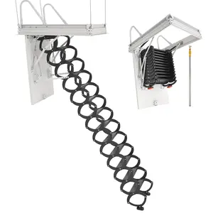 【FathersDayGift】VEVOR Attic Ladder, 660LBS/299.4KG Capacity, Fits 10.5 to 11 ft Ceiling Height and 39.4 x 27.5 inch Opening Size, Alloy Steel Pull-Down Retractable Ceiling Stair with Pulling Rod for Attic Loft Roof