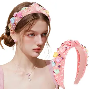 1 count Valentines Headband for Women  Wide Knotted Headband Colorful Love Heart Fashion Headbands White  Jeweled Rhinestone Embellished Headbands for Romantic Valentine Day Accessories