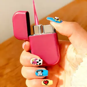 Windproof Metal Butane Torch Lighter Compatible for - Butane Gas (Gas Not Included) - Windproof Outdoor & Indoor Use, Lightweight Portable Flame Lighter for Camping, BBQ, Candles - Ideal Gift for Women & Girls (Birthday/Mother's Day) - No Battery