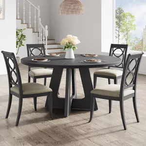 47-Inch Round Dining Table Large Wooden Kitchen Table For 4 to 6, Farmhouse Dinner Table For Home Dining Room or Living Room