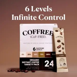 COFFREE Organic Instant Coffee – Choose Your Caffeine Level - Mold-Free Arabica, 0–150% Caffeine Options, Pure & Chemical-Free, Smooth Taste for Day or Night, Variety Packs Available
