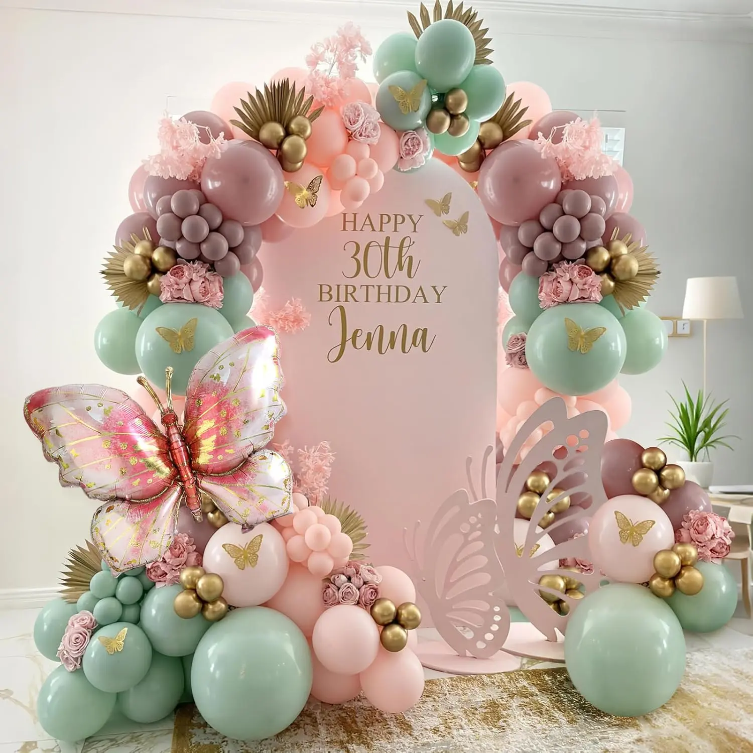 Spring Butterfly Balloon Arch Kit,137Pcs Pastel Pink Green  Balloon Garland with 3D Butterfly Stickers,Big Butterfly Foil Balloon for Girls Fairy Birthday Bridal  Shower  Party Decoration
