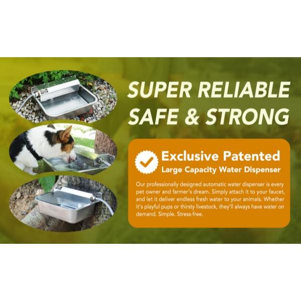 Large 6L Stainless Steel Automatic Square Dog Water Bowl Indoor & Outdoor Use Wall Mount or Floor Standing for Dogs Poultry Cattle Horses Livestock Easy to Clean (Hose Not Included)