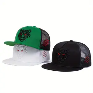 Unisex Tiger Head Embroidery Hip Hop Hat Mesh Hats Outdoor Sport Adjustable Sunscreen Leisure Hat Spring Autumn Travel Tourism Beach Vacation