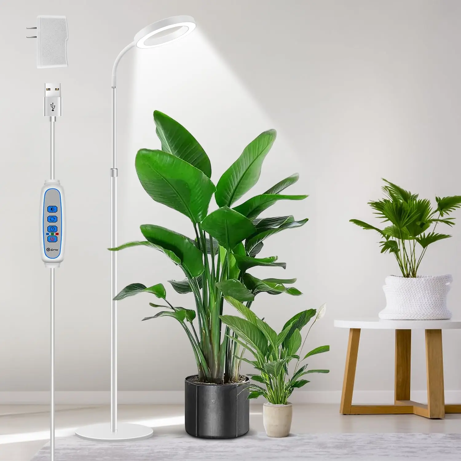 Grow Lights for Indoor Plants, Full Plant Light with 68" Stand for Growing Large Tall Plants, White Halo Grow Lamp with 6/12/16H Timer, 3 Light Modes, 5 Dimming