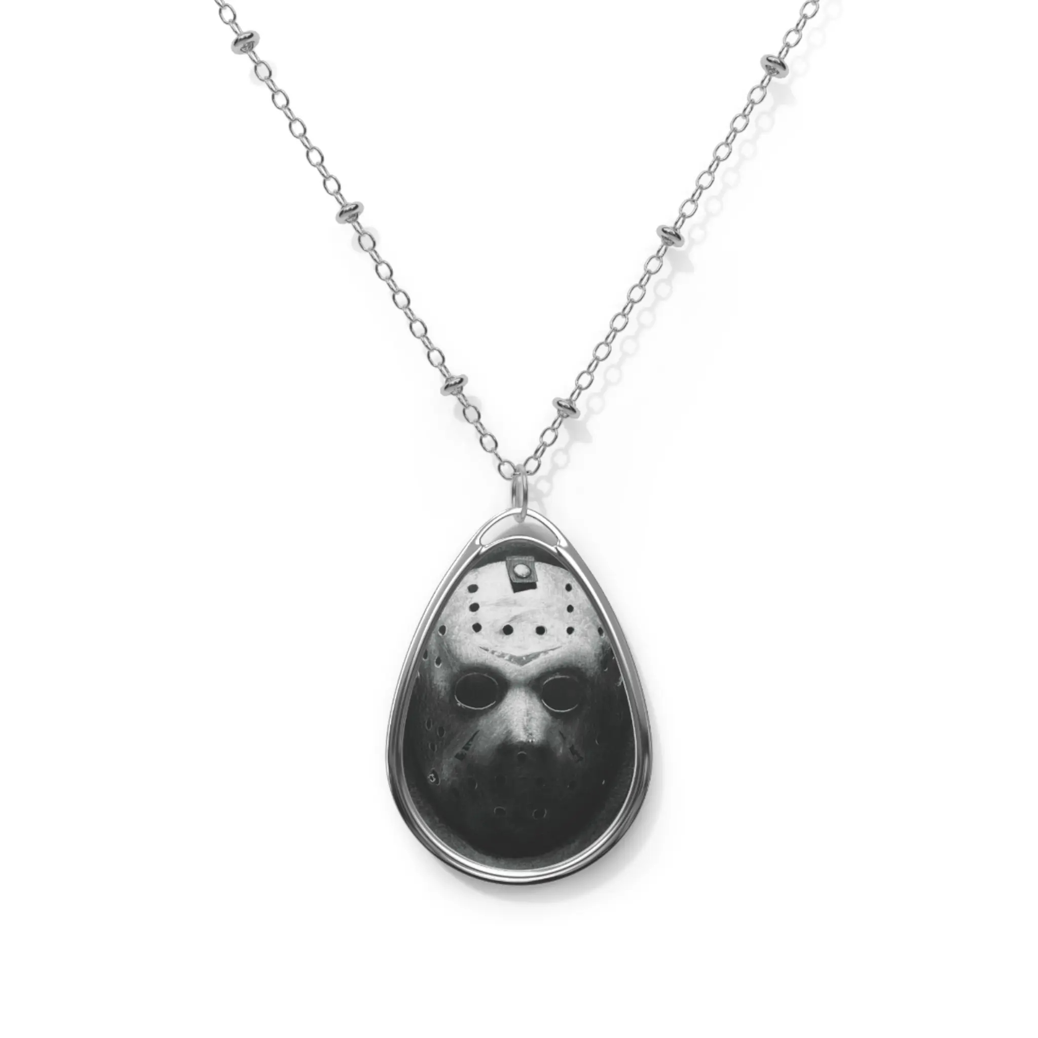 Jason Vorhees Friday the 13th Hockey Mask Portrait Oval Necklace Horror Pendant