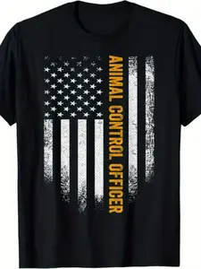 Men's & Women's Vintage USA Animal Control Officer T-Shirt - American Flag Patriotic Design, 100% Cotton Soft Breathable Fabric, Retro Gift, Casual Round Neck Tee