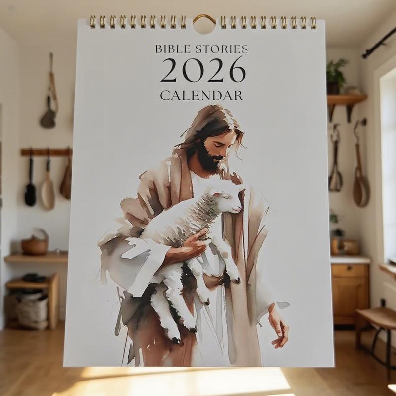 2026 Jesus and Lamb Calendar, Printable Bible Poster Image Calendar, Living Room Decor, Bedroom Modern Decoration