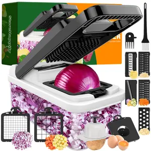 12-in-1 Vegetable Chopper, 7 Blades Veggie Chopper with Container and Lid, Dicer, Slicer, Multifunctional Kitchen Gadgets, Vegetable Cutter with Handle, Onion Cutter