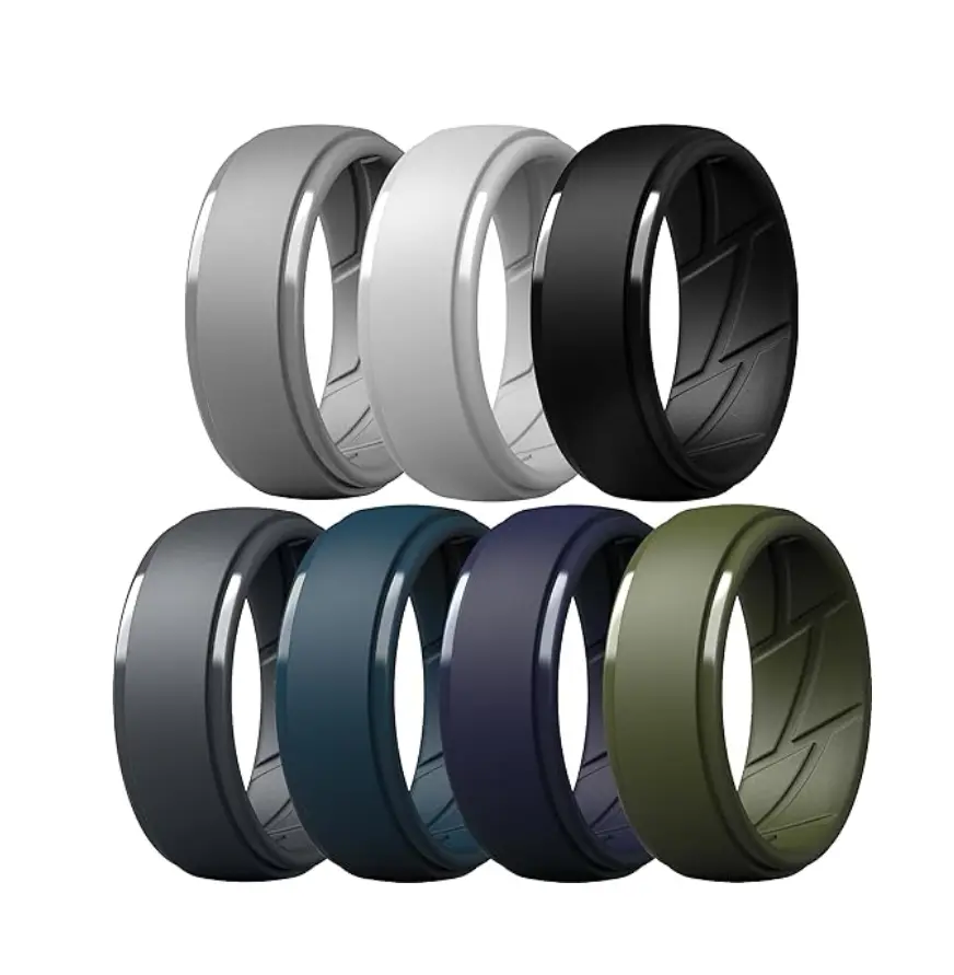 Men's Silicone Fashion Rings, 7-Pack 10mm Wedding Bands, Breathable Finger Jewelry with Inner Arc for an Ergonomic Comfort Fit, Jewelry Ring, Men's Accessories, Construction, Mens Wedding Bands