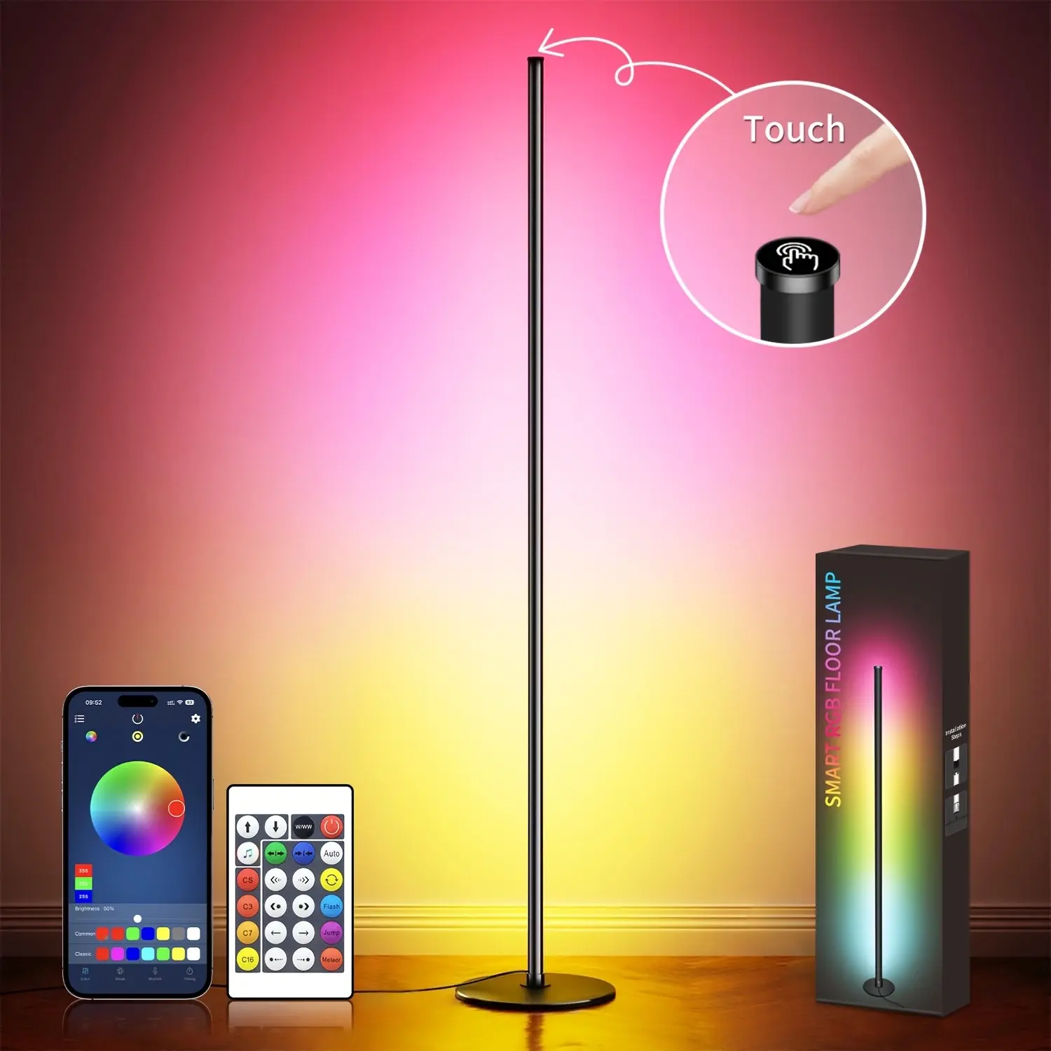 QIANGHE LED Floor Standing Ambient Light - App & Remote Control, Music Sync, 16M RGB Mood Lighting, Decorative Lights for Cool Room, Living Room, Unique Decor, Gaming Setup, Home Improvement, Modern, Room Inspo