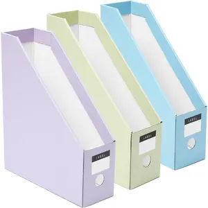 Cardboard File Magazine Holder, Pastel Color, 6 Pack Desktop Binder Holder with Labels, Vertical File Storage Foldable Organizer Box for Office Classroom Home Workspace