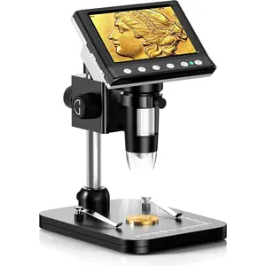 4.3'' IPS  Microscope, 1000X Magnification Digital Microscope for Adults, Collection Supplies with 8 Adjustable LEDs, PC View, Windows/ Compatible