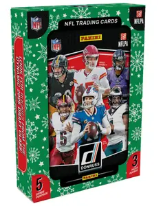 Panini 2025 Donruss Football Winter Holiday Tin Box with 3 Exclusive Press Proof Purple Cards and Ultra Rare Downtown Inserts