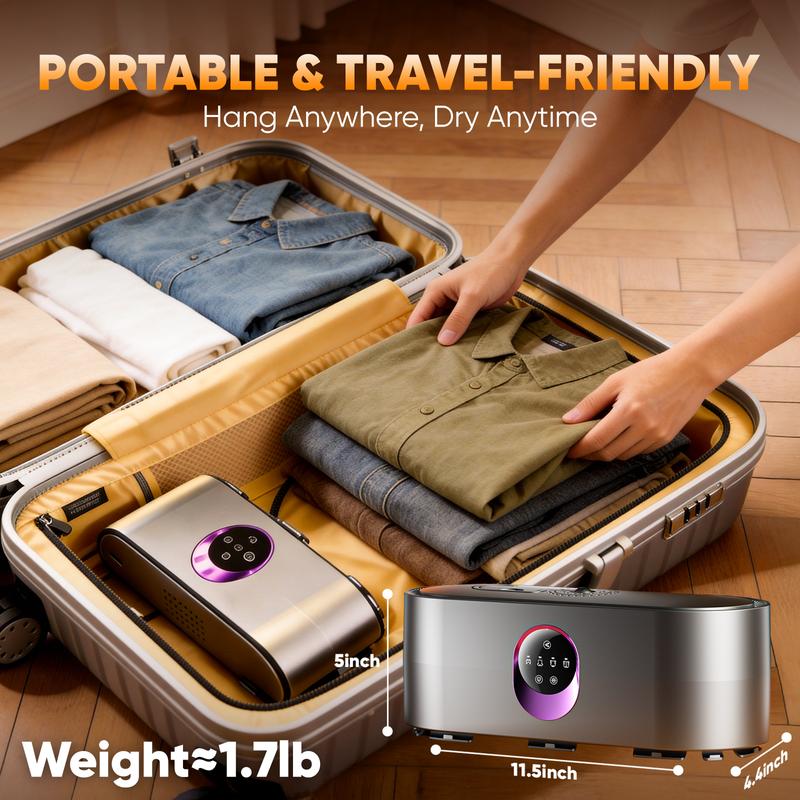 DDZJIAN Portable Clothes Dryer 600W Hold 11-20 Items, with Timer & Remote Control, One Mini Hanger, Foldable Drying Bag, Small Compact Electric Fast Drying Machine for Laundry, Travel, RV, Home, Apartment