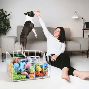 1 Metal Storage Basket – Foldable Handle, Stainless Steel Perforated Frame, Breathable & Hygienic, Multi-Functional for Pet Supplies, Toys, Dirty Laundry, Kitchen & Bathroom