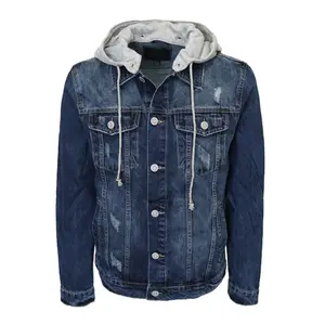 Men's Distressed Denim Jacket with Hood
