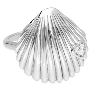 Goddaughters Sterling Silver White Topaz Love Shell Ring