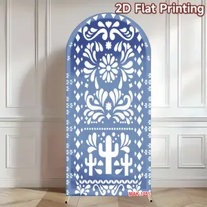 Blue Mexican Cielito Lindo Arch Backdrop Cover for Fiesta Bridal Shower Birthday Party Decor Elastic Double-Sided Spandex Fabric Background