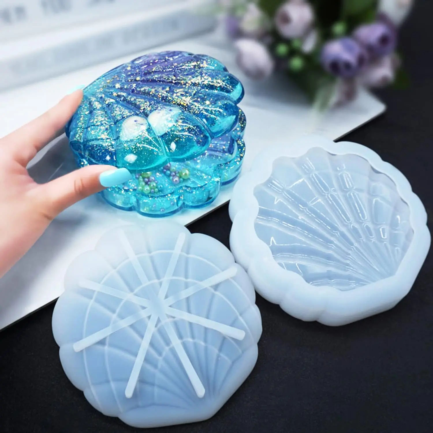 Shell Shaped Storage Box Handmade Silicone Mold with Lid, 1 Count DIY Candle Molds for Candle Making Wax Melt & Soap Making Supplies & Molds, Jewelry Container Casting Mould, Silicone Molds For Crafts, Home Decor