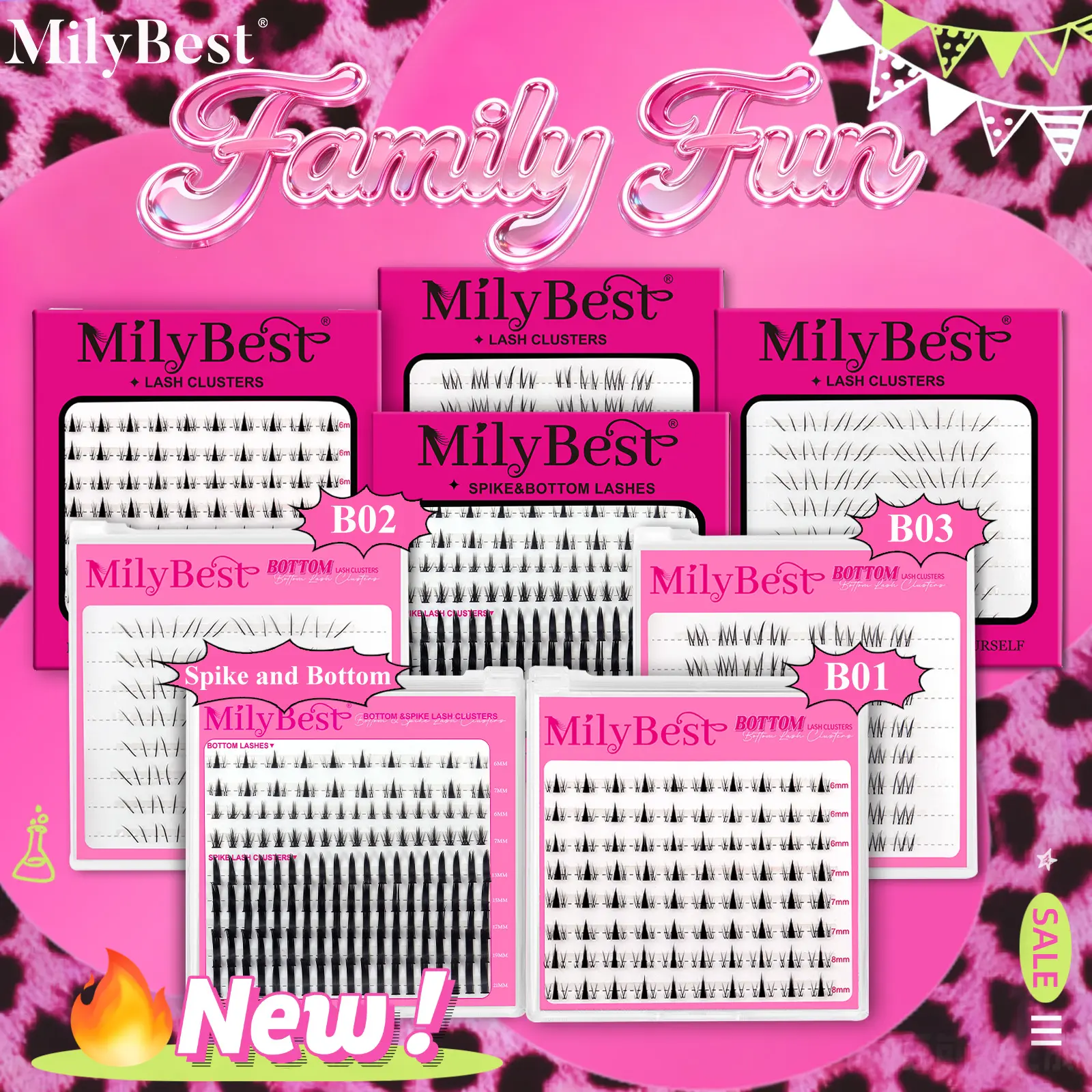 MilyBest MB01-MB03 Pre-Made Eyelash Spikes False Eyelashes & Adhesives - Natural Wispy Bottom Cluster Lashes, 0.07mm Invisible Thin Band, 6-8mm Waterproof Reusable for Beginners, Makeup Tutorial Compatible (Glue & Tweezers Not Included), familyfun