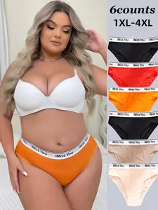 6 Pieces Plus Size Women's Seamless Monogrammed Belt Patchwork Designs leva opanties women's high  panty trendy underwear Comfort Polyester