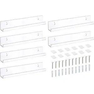 6 count Floating Shelves for Vinyl Record,12" Wall Mount Vinyl Record Shelf,Record Holder Wall Mount,Display Shelves for Photo Frame,Mini Action Figure,Doll,Statue,Collectible(Clear)