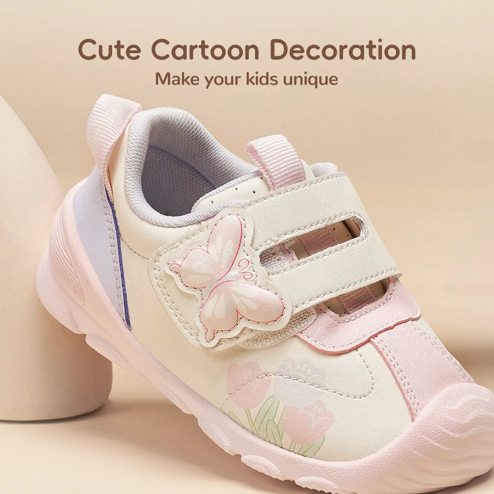Balabala Children's Shoes for Boys & Girls - 2025 New Cute Comfortable Synthetic Leather Infant Walking Sneakers with Butterfly Decoration
