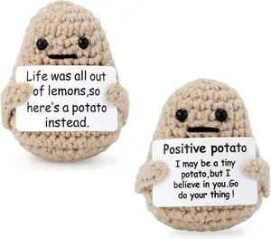 Mini Funny Positive Potato — a 3-inch hand-crocheted doll that comes with a positive message card. Perfect for cheer-up gifts, party favors, and cute decorations