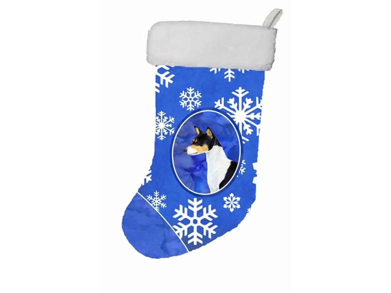 Carolines Treasures SS4652-CS Basenji Artwork Christmas Stocking, 11 in W x 8 in H, Festive Home Decor for Winter Snowflakes Themed Decorations