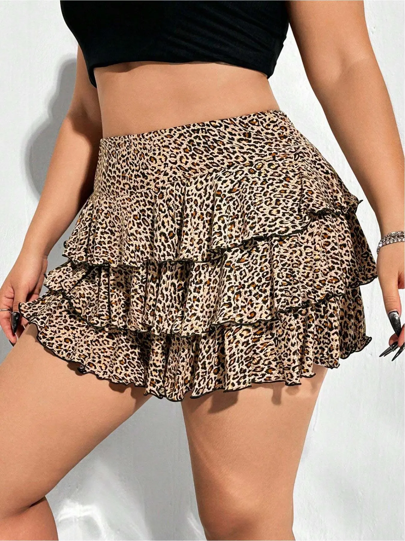 Women's Leopard Print Ruffle Trim Skirt, Fashion Casual Short Skirt for Daily Outdoor Wear, Women Bottoms for Summer