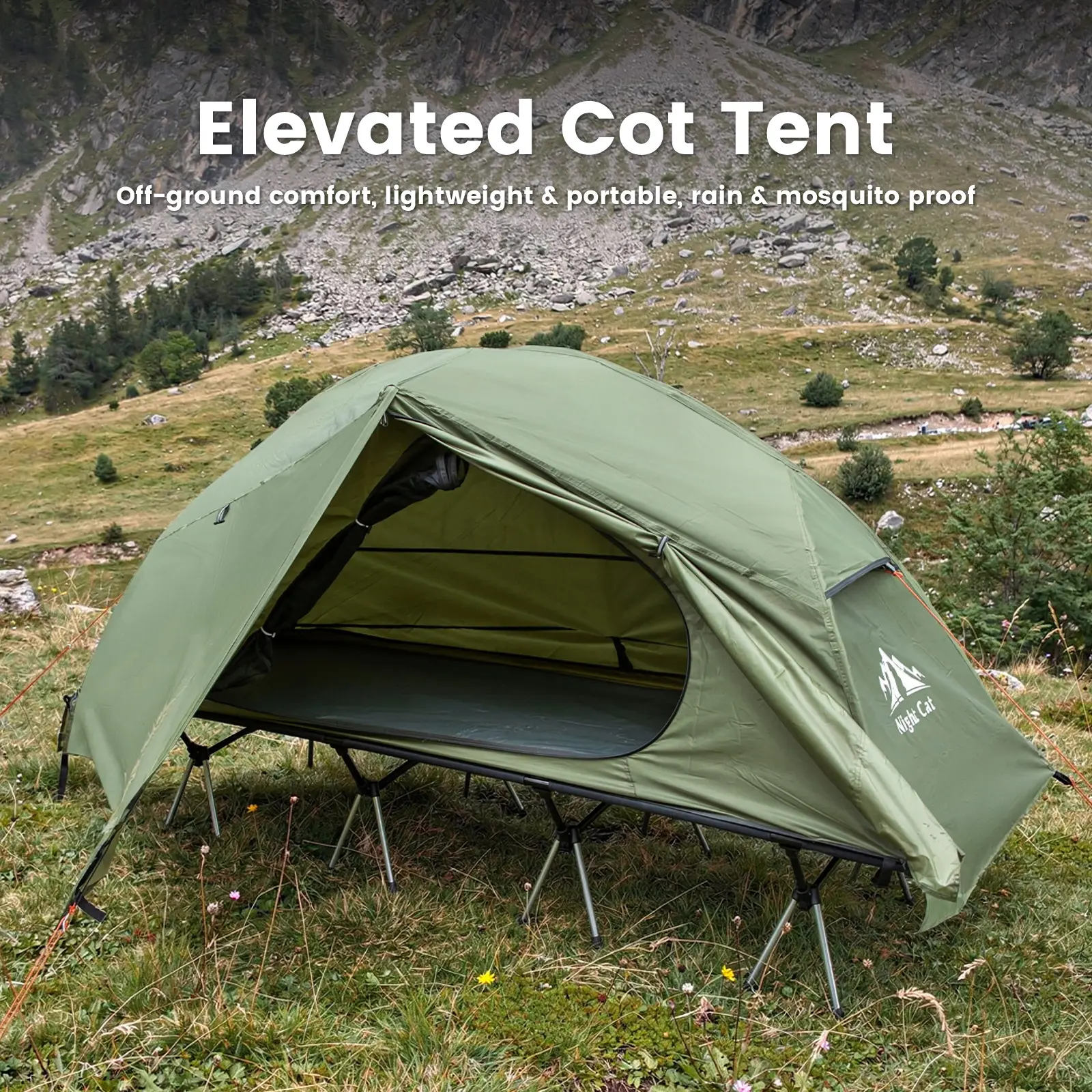 Night Cat Camping Cot Shelter Tent - 87"x28"x35" Large Elevated Bed, Waterproof Portable Tent Outdoor, Sturdy Frame, Mosquito Net, Easy Setup for Dry Comfortable Sleep, Ideal for Camping & Survival, tiktokshopspringglowup, summervibes, Tents For Camping,s