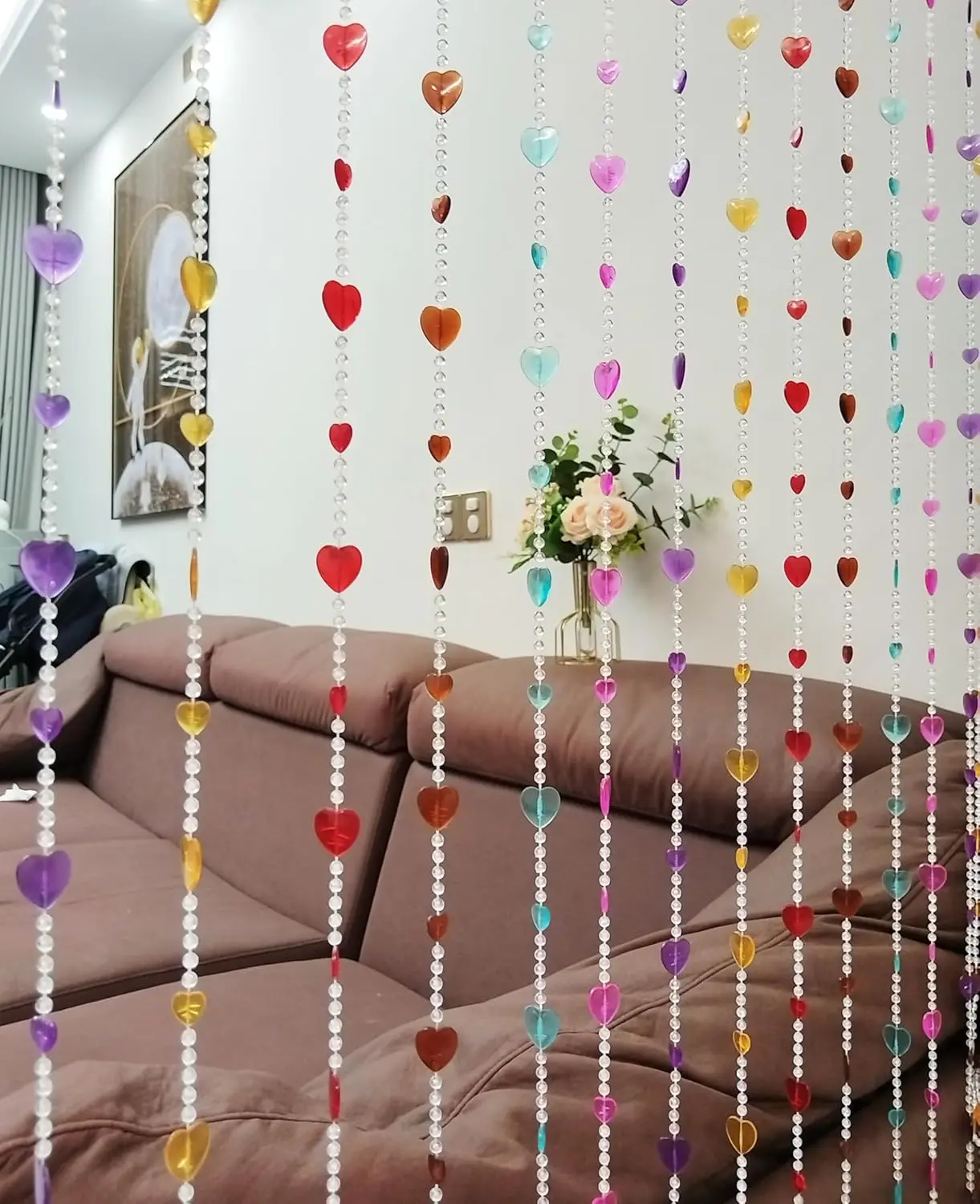 Beaded Curtain Doorways Acrylic Hanging Heart shape Door Beads String Curtains Tassel Room Divider Screen Decor for Doorway Window Living Room Wedding (043heart colorful, 39 inch x 78.7 inch)