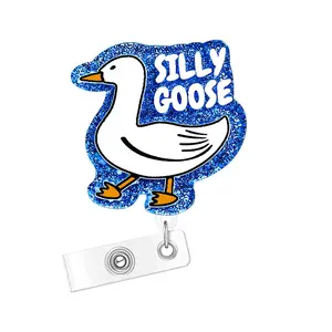 Cartoon Goose Design Badge Holder, Retractable Badge Holder, Name Badge Holder for Nurses, Doctors, Students, Workers and Volunteers, Animal Shaped Badges