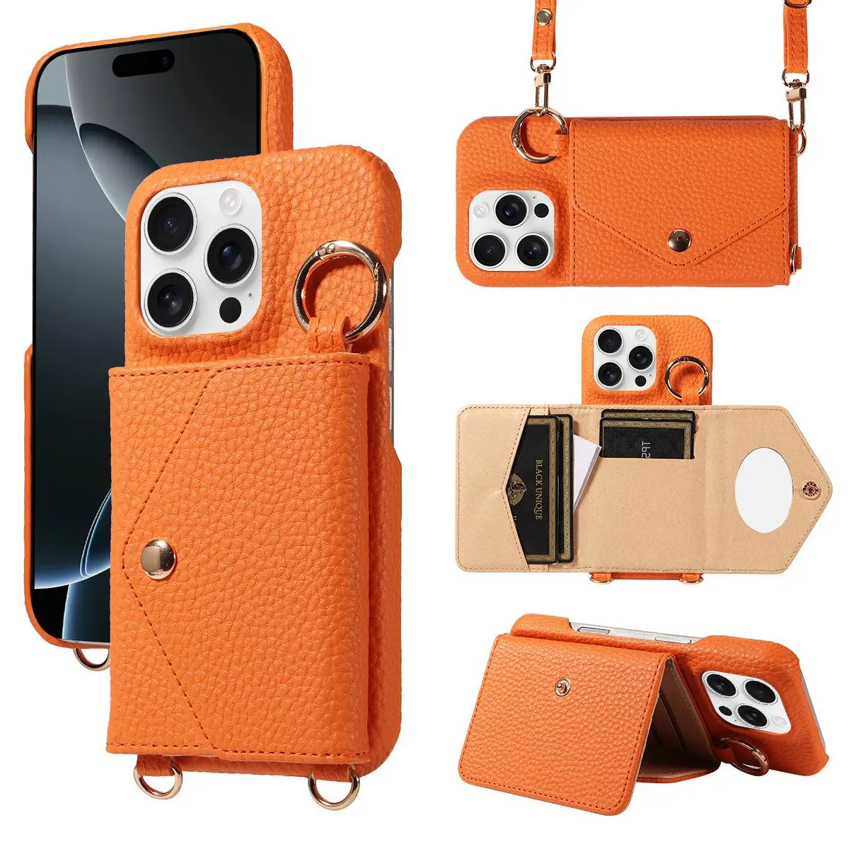 Suitable for iPhone 17 phone case, Apple 16 Pro wallet, 15 Pro multifunctional crossbody leather protective case