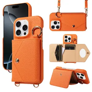 Suitable for iPhone 17 phone case, Apple 16 Pro wallet, 15 Pro multifunctional crossbody leather protective case