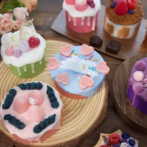 Mini Birthday Cake Shaped Soy Candle 4-inch Fake Cake Decor with Sweet Vanilla Scent & Hand-detailed Frosting for Birthday Parties & Home Decor