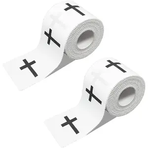 2Pcs Christian Cross Athletic Sports Wrap Tape 2in x 23ft Jesus Cotton Zinc Oxied White Wrist Tape for Tennis Baseball Soccer Boxing Cotton Sports Tape with Christian Cross
