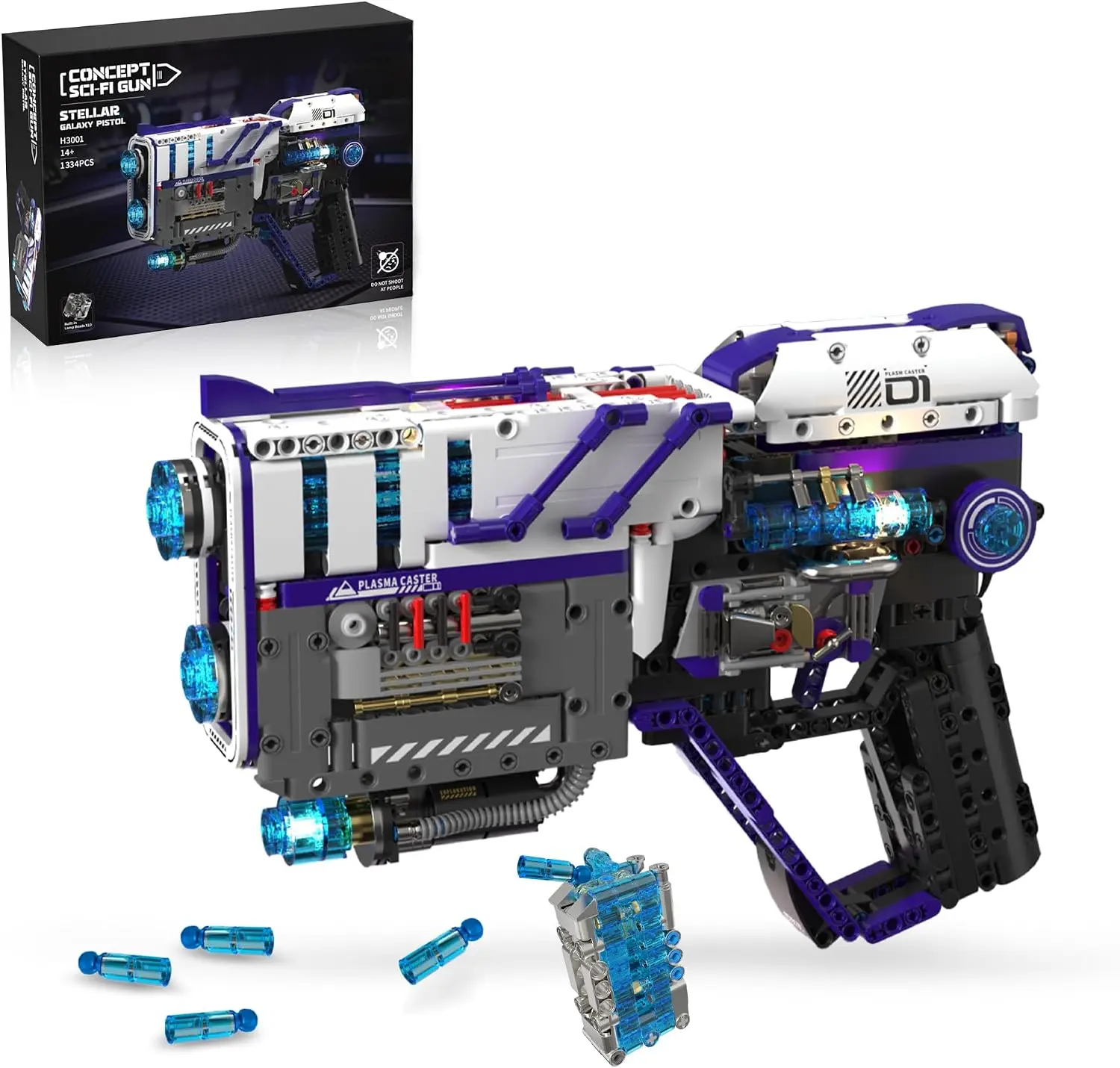 Sci-Fi Blaster Building Block Kit Pistol Futuristic Gun Launch Toy-1334PCS with LED Light, DIY Gun Building Set, Star Galaxy Gun Desk Display, Birthday Christmas Gift for Pistol 14+ Teens Adults