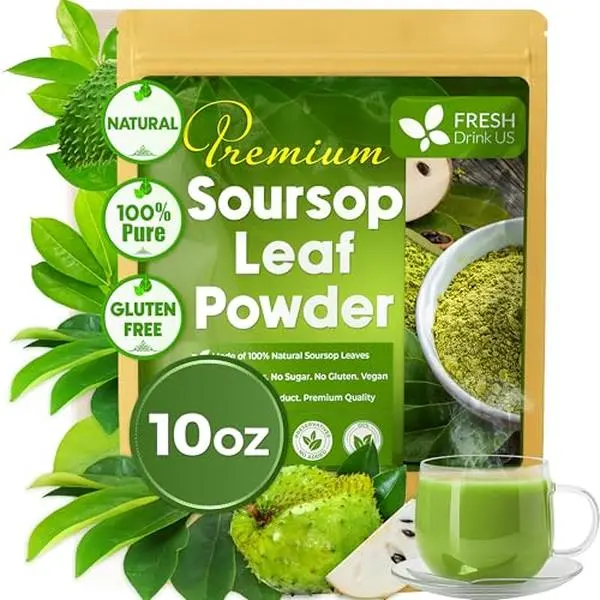 【FreshDrinkUS】 Premium 10oz Soursop Leaf Powder, 100% Natural and Pure from Soursop Graviola Leaves, Hoja Guanabana, No Additives, No Gluten, No Sugar, Vegan
