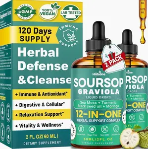 HIIHONE (2 Pack 12 in 1 Soursop Bitters Liquid Drops with Sea Moss, Moringa, Turmeric, Black Seed Oil for Immune, Digestive & Antioxidant Support, 2 Fl Oz