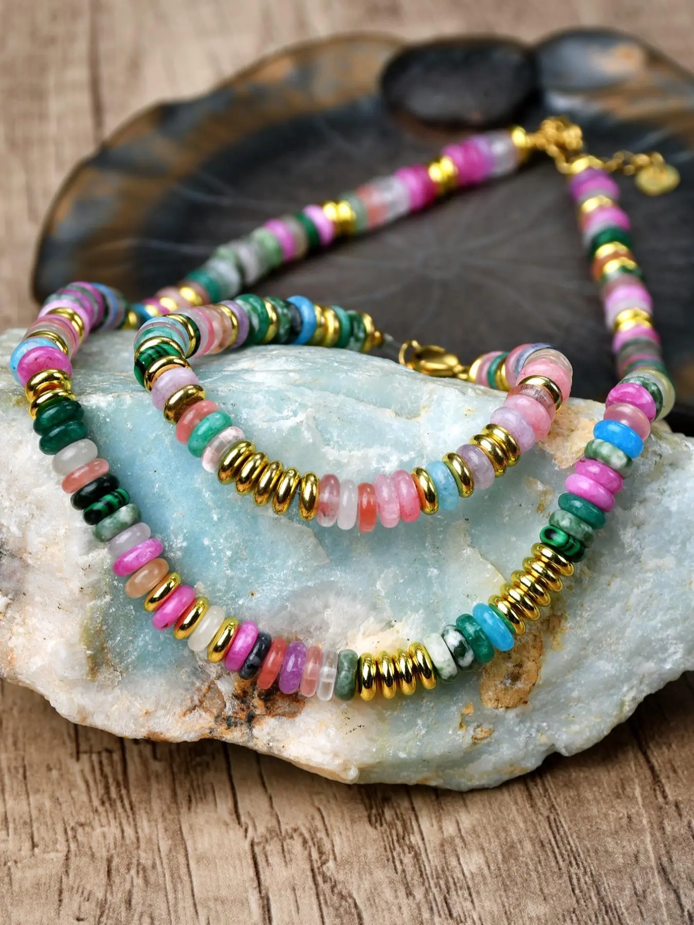 Colorful Beaded Necklace & Bracelet, Fashion Maximalist Jewelry for Party, Vintage Matching Jewelry Set, Trendy All-match & Exquisite Jewelry, Necklace And Bracelet Set