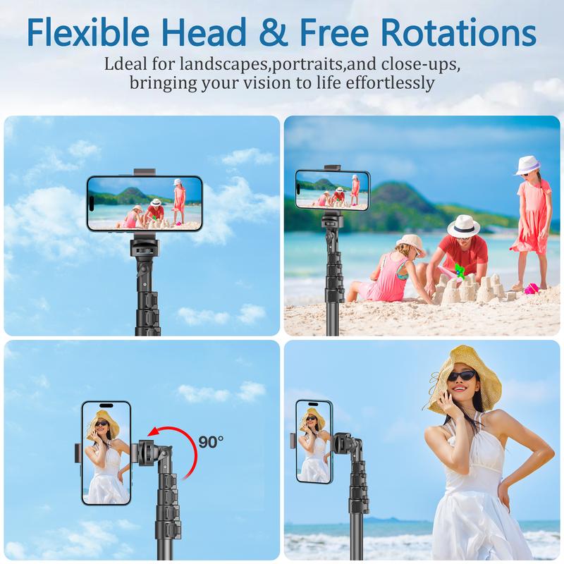 Extendable 62'' Phone Tripod & Selfie Stick with Wireless Remote, Universal Holder for iPhone, Android Phones & Cameras