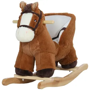 Baby Rocking Horse,  Ride-on with Sound, Wooden Base & Safety Belt for Ages 18-36 Months, Brown