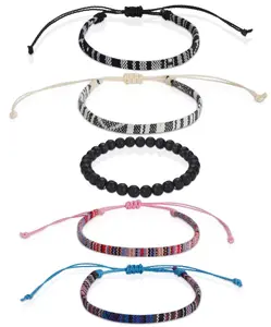 5pcs Surfer Bracelets for Men and Women, Beach Men Bracelet, Boho Handmade Braided Rope Anklet Bracelets Waterproof Adjustable Hand-Chains, Unisex Summer Beach Jewelry & Festival Accessories