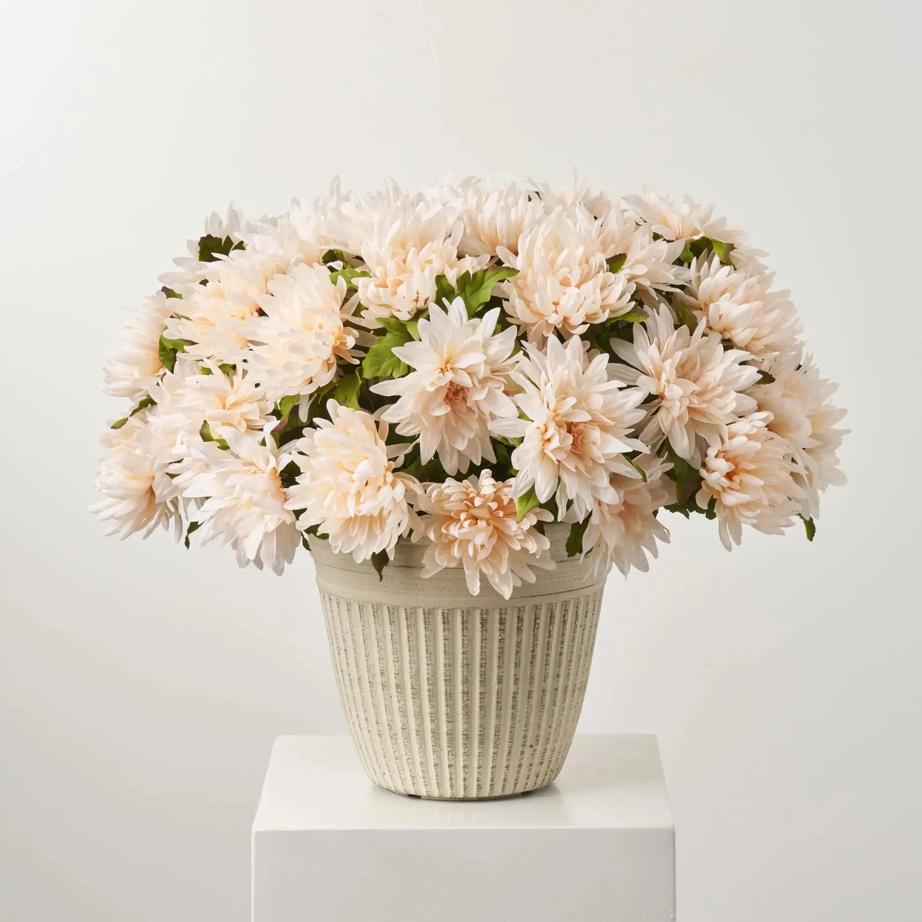 Extra Large Artificial Flower Arrangements - 24x24x20" Decorative Sweet Cream Mixed Dahlia & Mum Blooms, Handcrafted Art Potted Fake Floral Decor, Faux Flowers for Porch Outdoor Fall Urn Filler