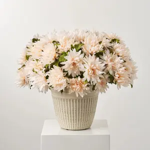 Extra Large Mixed Sweet Cream Dahlia & Mum Blooms Potted Outdoor Fall Urn Filler