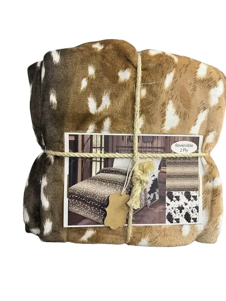 King Size Reversible Blanket - Axis Print, Cowhide Print, Soft Smooth Texture, 2-Sided Look for Western Home Decor